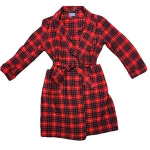 Vintage‎ Pendleton Coat Womens Medium Red Plaid 100% Wool Belted Robe